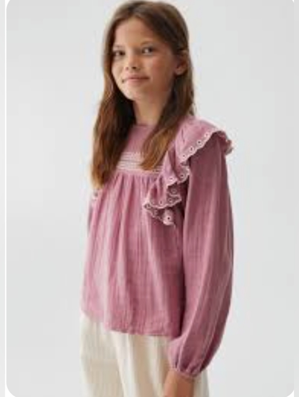 Mango Lavender Ruffle Long-Sleeve Blouse